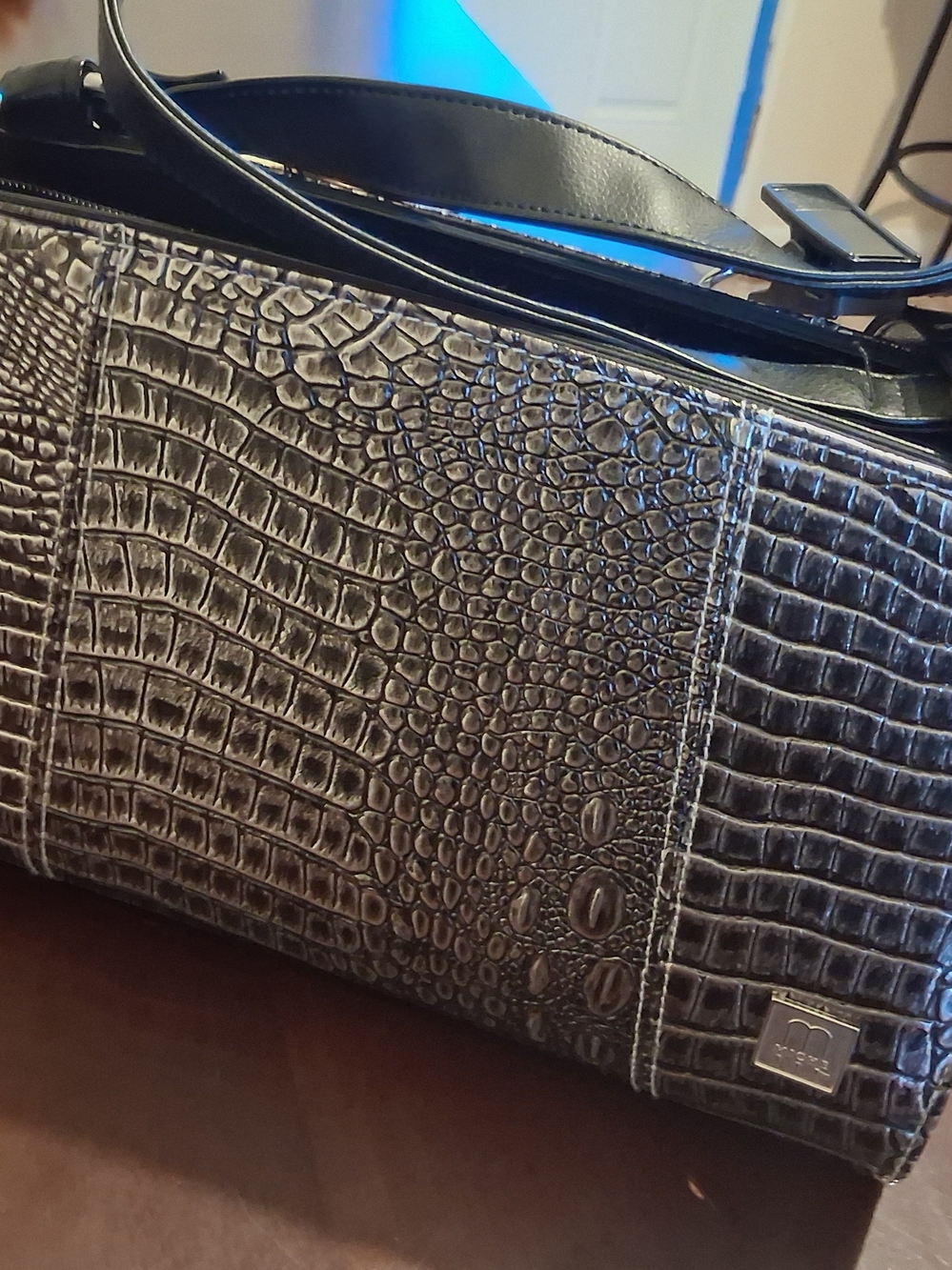 Miche Women Black Croc-Embossed Leather Shoulder Bag